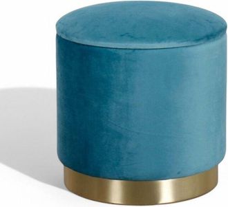 No Brand Pouf contenitore rotondo in velluto ottanio con diametro 37xH40 cm