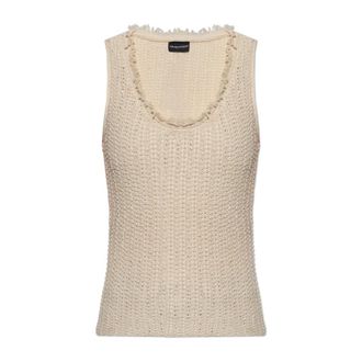 Emporio Armani Sleeveless Tops, female, Beige, Size: XS Top with Raw-finished Neckline