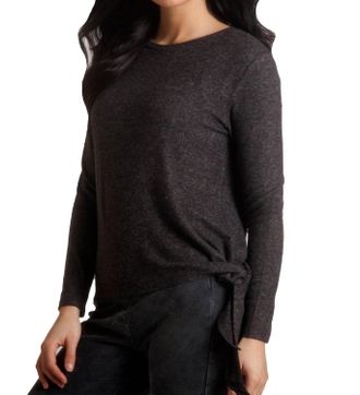 French Kyss Ellie Side Tie Kashmira Sweater In Charcoal