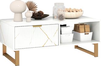 HOMCOM Coffee Table - Living Room Table with Drawer and Open Shelves - White | TJ Hughes
