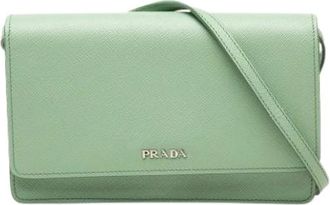 Prada Pre-owned Portemonnee met band - Dames - Vintage Schoudertas - Groen - ONE Size - Leer - Vintage