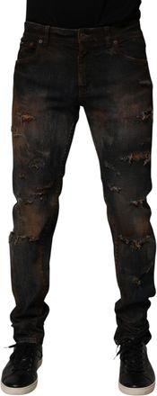 Dolce & Gabbana Black Cotton Skinny Tattered Men Denim Jeans Co+02 Clothing