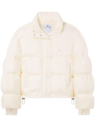 Courrèges logo-embroidered cropped puffer jacket - White
