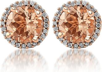 Pompeii3 1 1/2 Ct Diamond & Morganite Rose Gold Halo Studs Screw Back Earrings Rose Gold