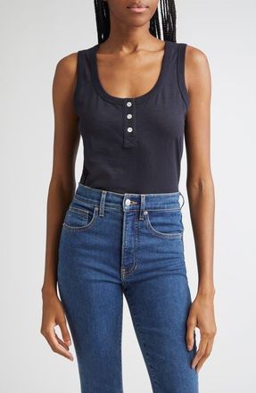 Veronica Beard Harrison Cotton Henley Tank in Navy at Nordstrom, Size Small