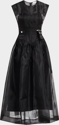 Ganni Technical Organza Corset Midi Dress