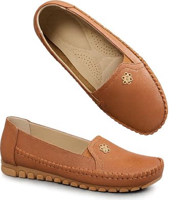 Generic Orthopedic Leather Shoes, Womens Soft Sole Penny Loafers Lightweight Anti-Slip for Ladies Flats Driving Work Shoe (Brown,6.5)