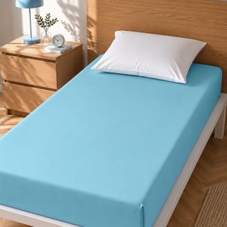 KASANOVA Lenzuolo singolo con angoli elasticizzati cotone azzurro