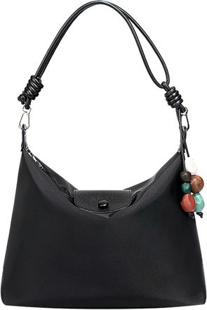 Generic Womens Nylon Shoulder Bag, Casual Crossbody Bag, Soft Tote Bag, Detachable Pendant Detail, Adjustable Shoulder Straps, Applies to Everyday Travel (Bla