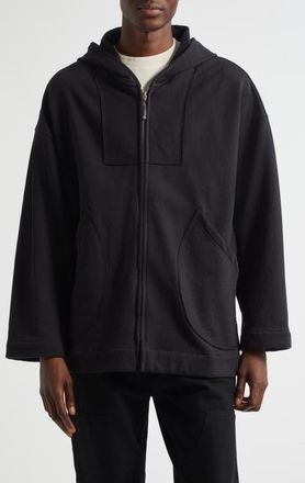 Bode Sideline Cotton Zip-Up Hoodie in Black at Nordstrom, Size X-Large