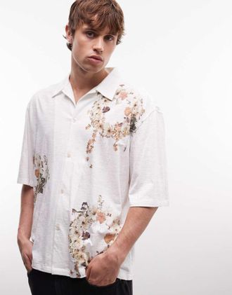 AllSaints Fleur Lis - Camicia a maniche corte &eacute;cru a fiori con rever-Bianco