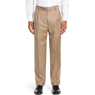 Zanella Bennett Straight Leg Pleated Dress Pants in Dark Beige 1 at Nordstrom, Size 36 X Unhemmed