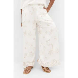 City Chic Alessia Wide Leg Pants in Stone Conversational at Nordstrom, Size Xxxs