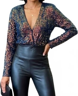 Lush Long Sleeve Bodysuit In Sequins