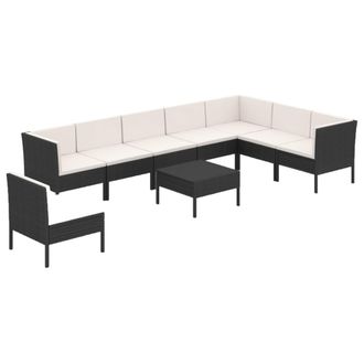 vidaXL 9 Pcs Garden Lounge Set Con Vime Pe Negro