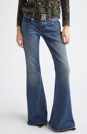 R13 Overflow Boyfriend Flare Jeans in Mire Blue Stretch at Nordstrom, Size 30