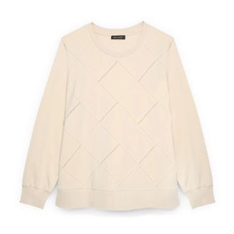 Fiorella Rubino Hoodies & sweatvesten, Dames, Beige, XL, Katoen, Sweatshirt met diamantpatroon en kralen