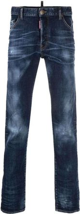 Dsquared2 Logo-Patch Straight-Leg Blue Denim Jeans