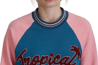 Dolce & Gabbana Womens Blue Pink Queen Sequin Crystal Sweater Cotton Clothing