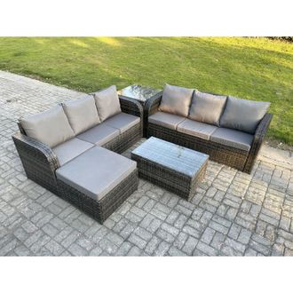 Fimous Outdoor Garden Furniture Sets 7 Seater Wicker Rattan Furniture Sofa Sets with Rectangular Coffee Table 3 Seater Sofa Side Table - Fimous