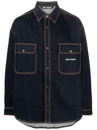 Palm Angels Palm Angles Logo Embroidered Denim Shirt