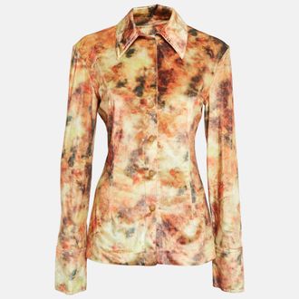 Nanushka Orange Hazy Print Velvet Jersey Button Front Shirt
