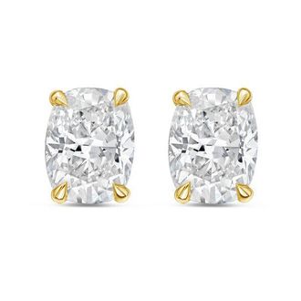 Diana M. Jewels 14Kt Yellow Gold 2.00 cts Lab Grown Elongated Cushion Cut Diamond Studs