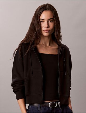 Calvin Klein Jeans Calvin Klein Womens Monogram Logo Fleece Zip Hoodie - Black - XL