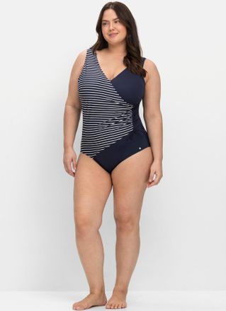 Sheego Badeanzug SHEEGO, Damen, Gr. 40, Cup C, blau (marine), Elasthan, Polyamid, Badeanz&uuml;ge Badeanzug