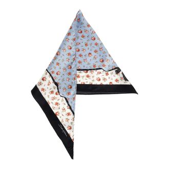 Dolce & Gabbana Silky Scarves, female, Blue, Size: ONE SIZE Small Rose-Print Silk Twill Triangle Scarf