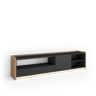 Skraut Home Skraut Home - Mueble Tv, Televisi&oacute;n, Muebles De Sal&oacute;n, Almacenaje, 207x37x50cm, Para Tv Hasta 80, Led, Estilo Moderno, Negro Y Roble
