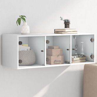 vidaXL Mueble De Pared Con Puertas De Vidrio Blanco 102x37x35 Cm Vidaxl