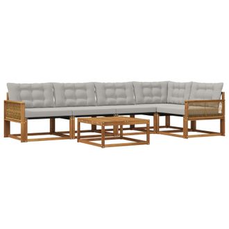 vidaXL Conjunto De Sof&aacute;s De Exterior 6 Pcs Natural Y Gris Claro Vidaxl