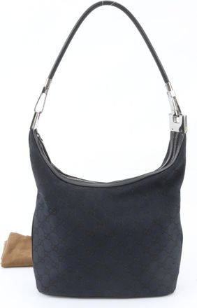 Gucci Black Leather Canvas Handbag Shoulder Bag Tote Bag (Pre-Owned)