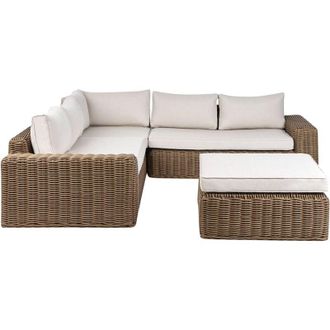 Beliani Set da giardino in vimini pe Rattan grigio con cuscini 6 posti marrone Palermo