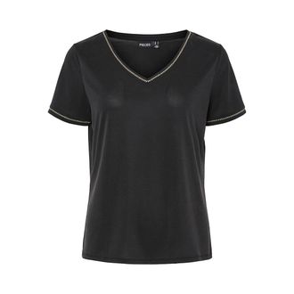 Pieces T-shirt met korte mouwen en V-hals met zilverkleurige details