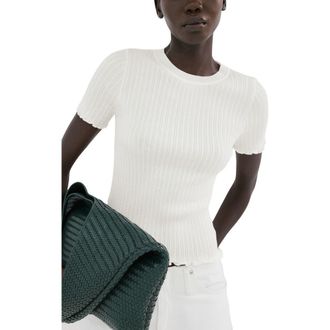 Mango Cotton Blend Rib T-Shirt in Ecru at Nordstrom, Size X-Small