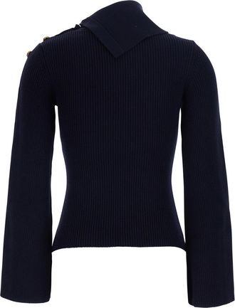 Elisabetta Franchi Womens Knit Sweater With High Collar Blue Tech Fabric Tops Top