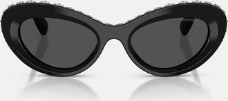Swarovski Occhiali da sole cat-eye neri con lenti grigie-Nero