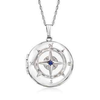 Ross-Simons Sterling Silver Compass Locket Pendant Necklace With Sapphire Accent