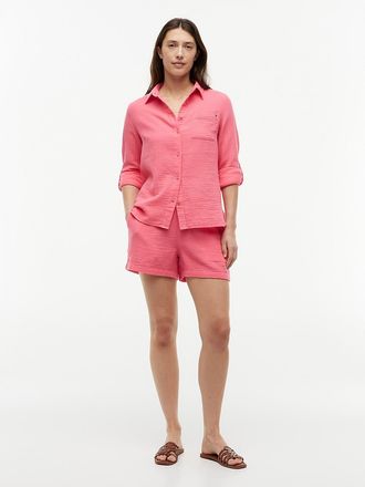Tommy Hilfiger Womens Crinkle Gauze Pull-On Short - Garden Rose - XL
