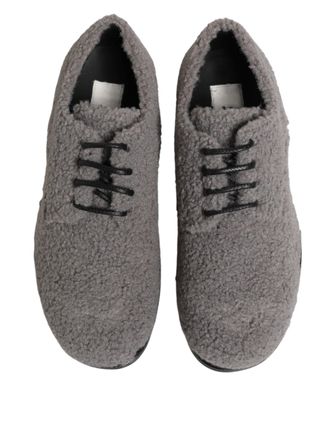 Dolce & Gabbana Gray Fleece Lace Up Men Derby Dress Shoes Leather