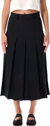 Maison Margiela Pleated Asymmetric Midi Skirt with Distinctive Topstitching