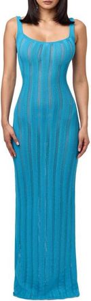 Naked Wardrobe Open Back Sheer Maxi Dress in Mediterranean Blue at Nordstrom, Size X-Large