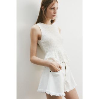 H&M Frayed denim shorts in Cream at Nordstrom, Size 18