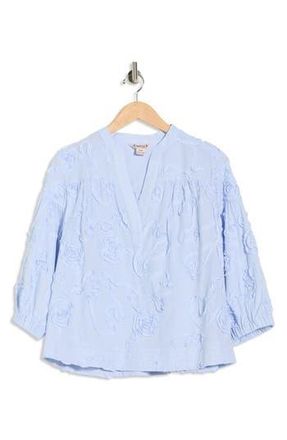 Nanette Lepore Textured Floral Stripe Cotton Top in Blue/White Stripe at Nordstrom Rack, Size Medium