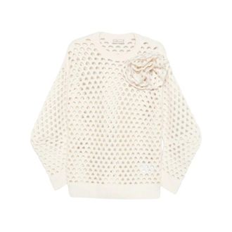 Blumarine Trui met bloemapplicatie - Dames - Truien - Wit - Maat: S/M Wol