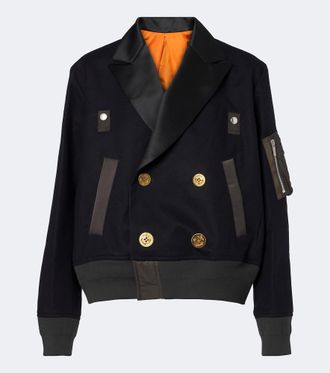 sacai Chaqueta de franela y sarga de lana con paneles