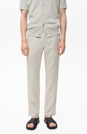 Mango Slim Fit Flat Front Linen Pants in Sand at Nordstrom, Size 29