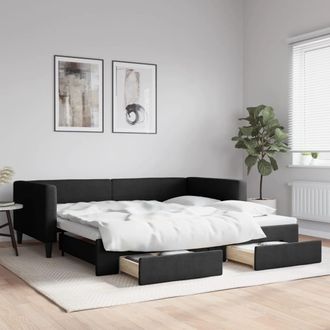 vidaXL Sof&aacute; Cama Nido Con Cajones Tela Negro 100x200 Cm Vidaxl